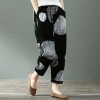 Farstey pamučne pantalone za žene plus veličine džepova listova ispisa prozračne hlače labavi fit elastične