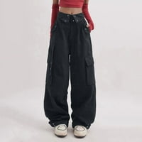 Womens Retro Street široke pantalone za noge MULTI džepne struk Ležerne hlače Labavi kombinezoni Žene