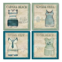 Vintage teal i plavo kupalište za odrasle tinejdžerskog obalnog dekora; 4- 8 10 neugodan otisci
