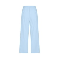 Puntoco Womens zasebne hlače Žene čvrste boje elastične labave hlače ravno široke pantalone za noge sa džepom svijetlo plave boje 14