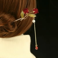 Kineska kosa za kosu Pribor za pravljenje kose FAU Rose Fringed Stick za kosu za žene Djevojke duga kovrčava kosa ružičasta crvena crvena