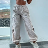 Aaiymet High Struk pantalone za žene Ženske labave teretne hlače Retro Multi džep Niski struk Žene Žene Convertible Hlače Ležerne prilike, Khaki S