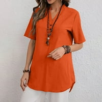 Ženska ljetna gumba V-izrez Čvrsta ležerna labava kratkih rukava V-izrez Bluze za majice Narančasta