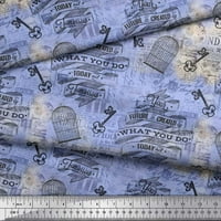 SOIMOI plavi poliester Crepe Tkaninski kavez i tekst ispisana zanatska tkanina od dvorišta široka