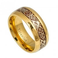 Žuti zlatni IP titanijum sa žutom zlatom IP keltski dizajn preko ružičastog otvora - venčani prsten