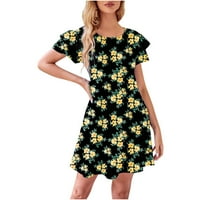 PBNBP prugasta cvjetna haljina za žene Ležerne prilike Ležerne prilike Dvostruki sloj kratkih rukava