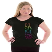 Pop šareno duga neon logo Ženska sitna majica V-izrez Brisco brendovi l