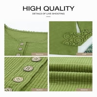 Ženske ležerne Henley majice čipke Crochet dugih rukava tunike Dugme Dugme Down Bluze