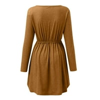 Mveomtd Žene Jesenska modna haljina Čvrsta boja Ležerna haljina V izrez Pletena tunika Dužina koljena