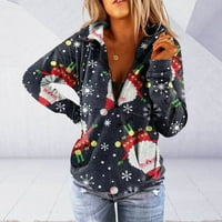 Moonker Black Boodie duksevi Duksevi za žene Ležerni božićni print patentni džemperski pulover TOP M