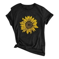 Ženski cvjetni print kratkih rukava Ležerne bluza Ljetna majica Labavi fit crna crna l