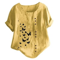 Žene Vintage Print O izrez Cvjetni majica s majicom kratkih rukava Top bluza Ženski vrhovi za ljetne
