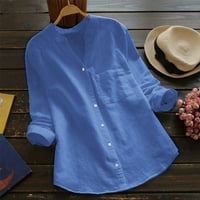 Košulja ženske pamučne posteljine casual čvrsta majica dugih rukava bluza s dugim majicama dugih rukava