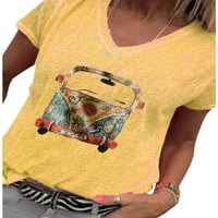 Pfysire Ženski kratki rukav V izrez za majicu Casual Loose vrhovi Tee Yellow S