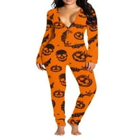 Ženska kućna odjeća Halloween Tipka za ispis dugih rukava jednodijelna odjeća za spavanje