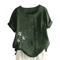 Ženski bluze Ženska modna maselion-tisak okrugli vrat Dugme Labavi kratki rukav Torpinjska vojska zelena