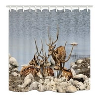 Divlje životinje Prirodna pejzažna jelena na kamen od strane riječne poliesterne tkanine kupaonica za