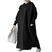Dame pulover dukseve s kapuljačom s dugim rukavima Dress izvlačenja dukserice Dress Plaing Maxi zimska crna 4xl