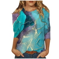 Ljetne vruće košulje za žene Ženska modna casual Three Quarter rukava Print Okrugli pulover za vrata