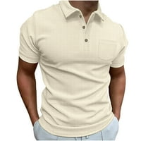 Penkiiy Men Casual Solid Clantdown Pulover Modni gumb Kratki rukav bluza Majice sa džepovima Khaki na prodaju
