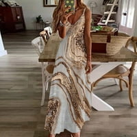 Žene Ljeto bez rukava Maxi haljina labava Ležerna mramora Ispis Podesivi špageti remen V izrez Boja