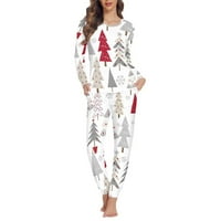 PZUQIU MERRY Xmas pidžami set vrata posade PJ toplinska noćna odjeća s božićnom stablom grafikom, veličina