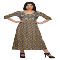 Moomaya je printirala indijsku gornju dugu kurti rukav tunike tunike za žene za žene