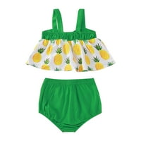 Ljetni modni zeleni ananas ispisan suspenders zeleni trokut kratke hlače za dječje odijelo ljetne odjeće