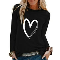 Zhizaihu ženski modni srčani uzorak za ispis bluza casual okruglog vrata s dugim rukavima slobodna majica