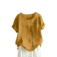 Womens plus bluze i tunike Jesen Jesen modni povremeni temperament okrugli vrat Vintage pamuk i konoplja