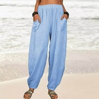 Žene Ljeto Visoko stručno posteljina Palazza hlače široka noga dugačka ležaljka na plaži harem hlače