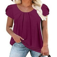 Cindysus Dame Casual Solid Fold Pleased bluza vrhova Djevojka Loose Tees Okrugla majica majica u boji