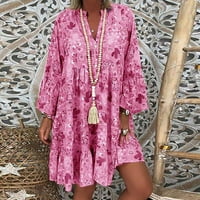 Ljetna haljina za žene plus veličine boemijski cvjetni print dugih rukava s dugim rukavima V izrez Mini