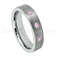 Cijev rezani prsten - 0,21ctw Pink tormalin 3-kameni trake - Personalizirani vjenčani prsten Tungsten