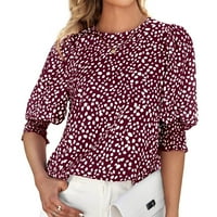 Žene Leopard Dot Print bluza za ispis za lakiranje, majice na listu na listu na majice Thees Trendy Elegantni vrhovi Košulje Ljeto ponude Poslovni ured Tunički vino XXL