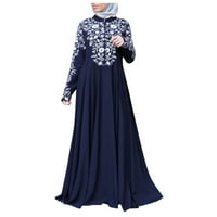 Plus veličina Ženska cvjetna haljina za tiskanje dugih rukava etnički stil zip muslimanske abaya
