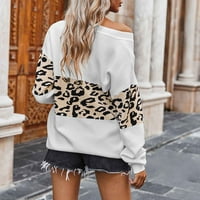 PBNBP džemperi za žene Leopard Print pleteni V izrez Dugi rukav pulover Bluze Labavi ugradnja Jumper vrhovi Jesen odjeću za žene ljetne štedne čišćenja