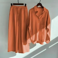 Vedolay Womens PNATS postavlja ženske odjeće prugaste hlače s dugim rukavima, narančastim L