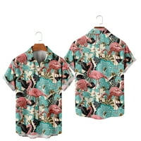 Ljetna košulja crtanih filmova, Flamingo 3D tiskana majica, kratki rukav sa rever, veliki, za plažu