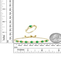 Gem Stone King 3. CT Okrugli zeleni nano smaragd 18K žuti pozlaćeni srebrni prsten i narukvica Nakit