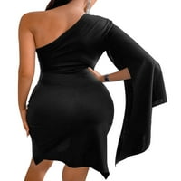 Multitrastne haljine s jednim ramenom Bodycon za žene, pune boje V-izrez dugih rukava s dugim rukavima