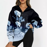 Knosfer Radni pulover V izrez Trgovina Zip Womens Office odjeća Cvjetni pad polovina zip dugih rukava Black m