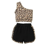 Djevojke za bebe Outfits Jedan ramena Leopard Print Top + Hraštacke Set odjeće 18- mjeseci