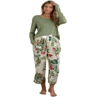 Avamo ženska ležerna dukserija s dugim rukavima majice i jogger hlače cvjetni ispisani pidžami setovi