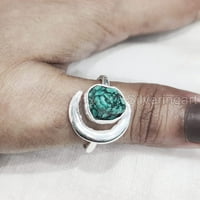 Tibetanski tirkizni prsten, sirovi tirkizni prsten, decembar, polumjesec Podesivi prsten, srebro, ženski