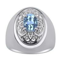 Muški prstenovi 14K bijeli zlatni dizajner ciganski ovalni dragulj i originalni pjenušava dijamantna