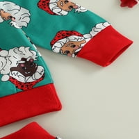 Bagilaanoe Toddler Baby Girl Božićna odjeća Santa Print Dugi rukav Duks pulover + pantalone 3T Kids