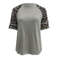 ROVGA ženske majice Leopard tiskani spajanje pola rukava okrugli vrat labavi kratki rukav TOP ljetne
