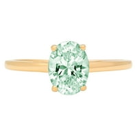1. CT sjajan ovalni rez simulirani zeleni dijamant 14k žuti zlatni pasijans prsten sz 7.75