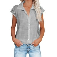 Binmer kratki rukav ženski vrhovi vrhovi majica čvrstog gumba ženka V-izrez labava majica
